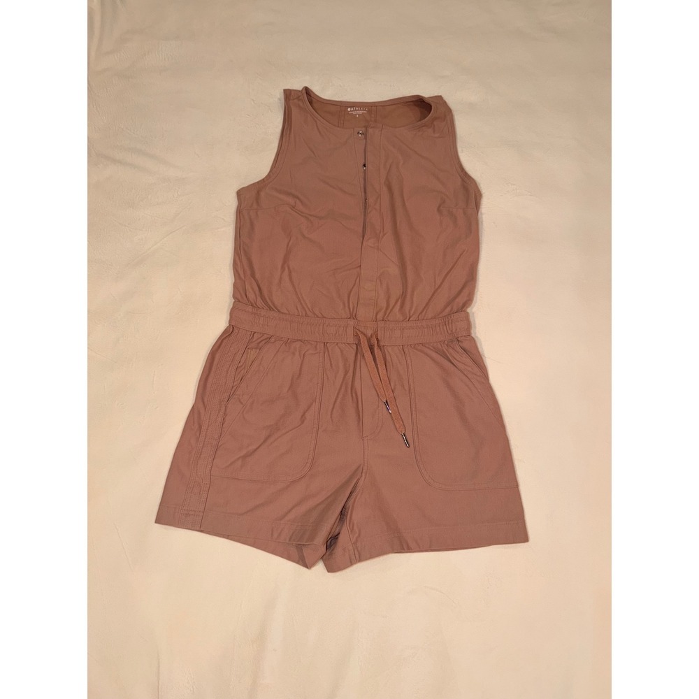 Athleta Womens Mauve Pink Sleeveless Snap Front Drawstring Waist Romper Size S
